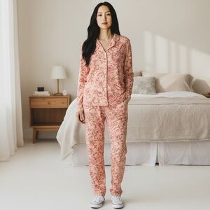 Haven Well Within Pink Floral Toile Pajama Set Size L Comfy Soft Girl Coquette